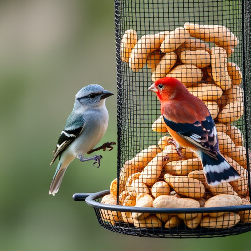 Peanuts for birds in mesh feeder
