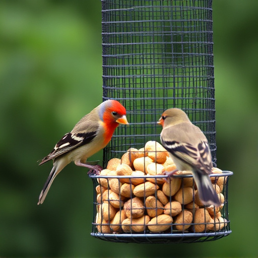 Peanuts for birds in mesh feeder