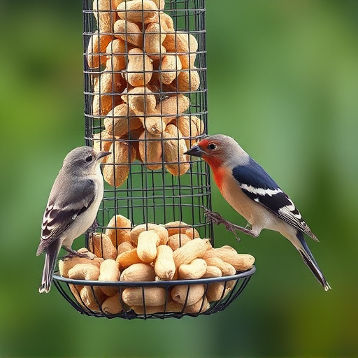 Peanuts for birds in mesh feeder