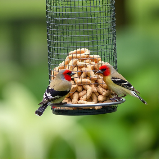 Peanuts for birds in mesh feeder