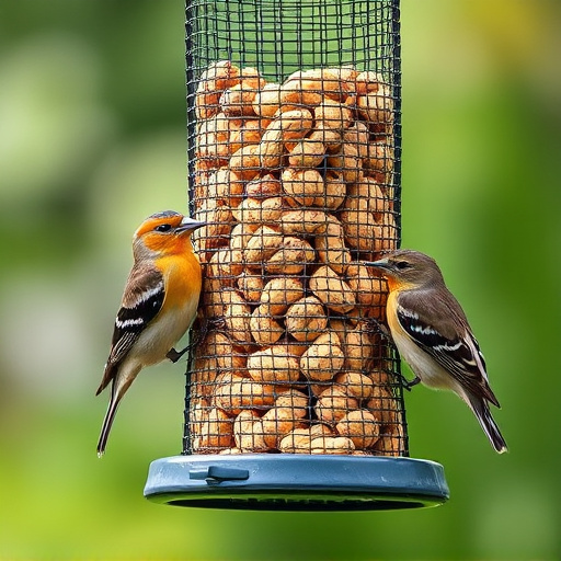 Peanuts for birds in mesh feeder