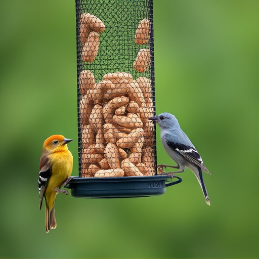 Peanuts for birds in mesh feeder