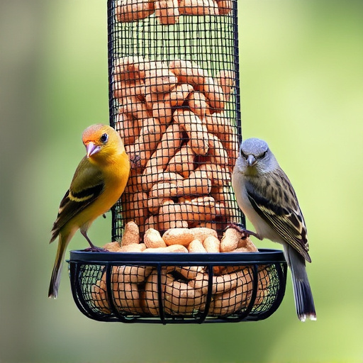 Peanuts for birds in mesh feeder