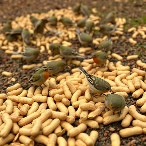 Peanuts scattered for visiting birds