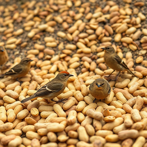 Peanuts scattered for visiting birds
