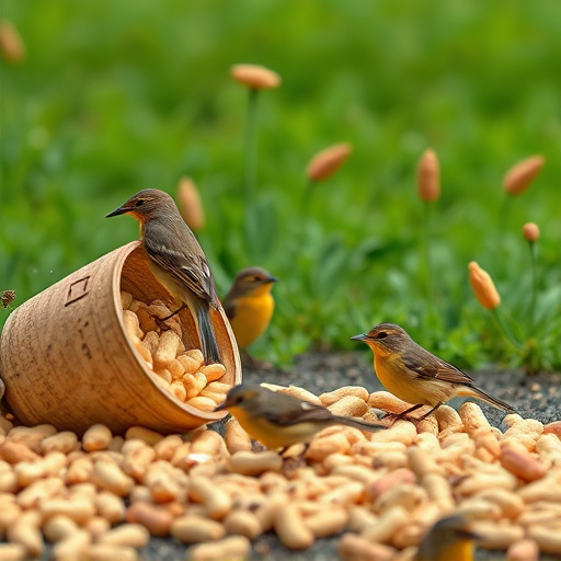 Peanuts scattered for visiting birds
