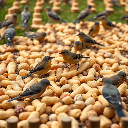Peanuts scattered for visiting birds