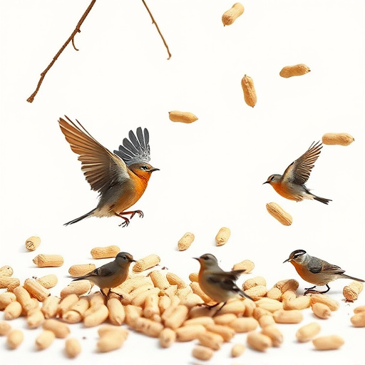 Peanuts scattered for visiting birds