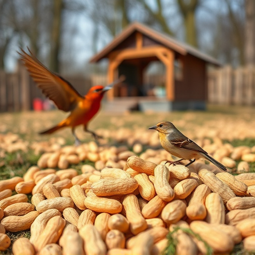 Peanuts scattered for visiting birds