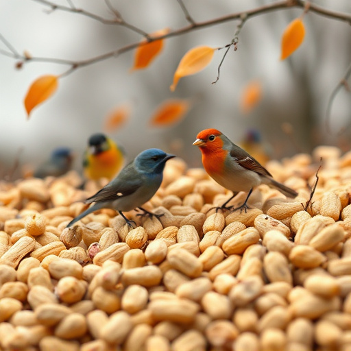 Peanuts scattered for visiting birds