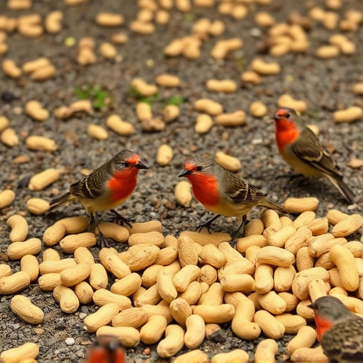 Peanuts scattered for visiting birds