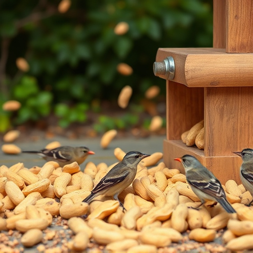Peanuts scattered for visiting birds
