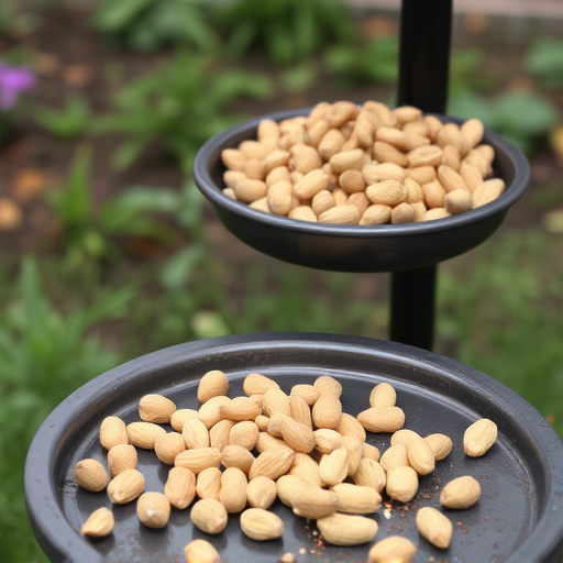 Peanuts scattered on garden feeding tray