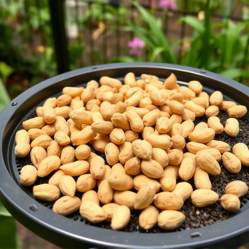 Peanuts scattered on garden feeding tray