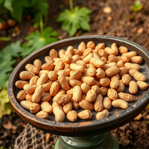 Peanuts scattered on garden feeding tray