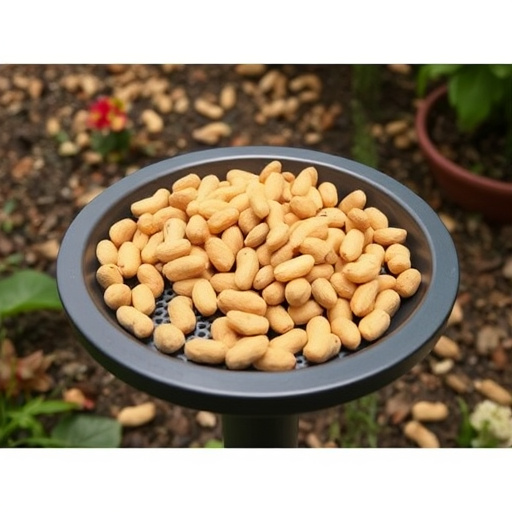 Peanuts scattered on garden feeding tray