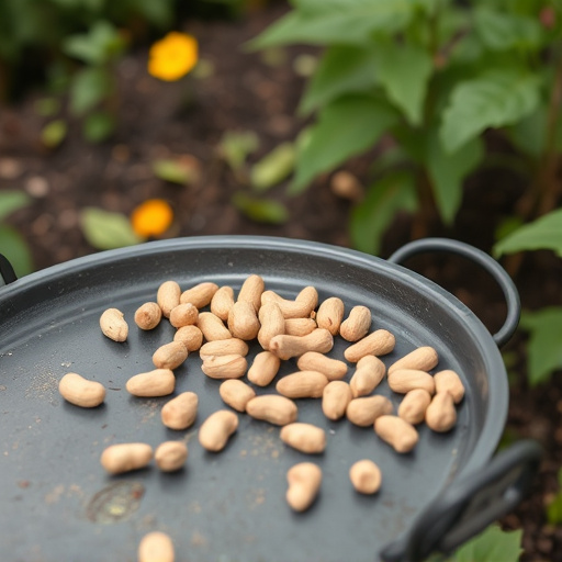 Peanuts scattered on garden feeding tray