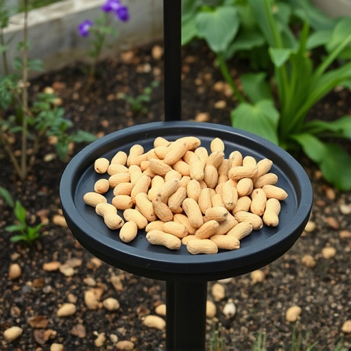 Peanuts scattered on garden feeding tray