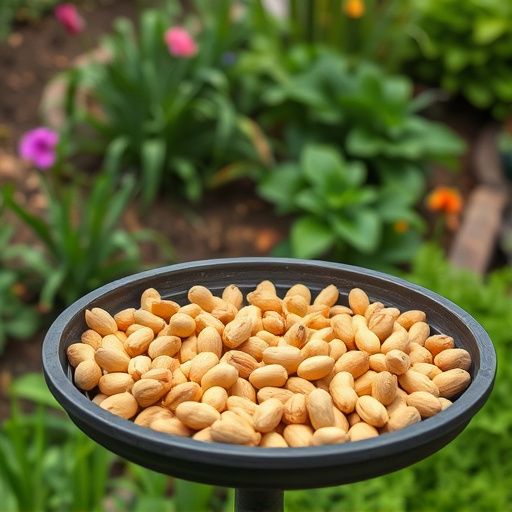 Peanuts scattered on garden feeding tray