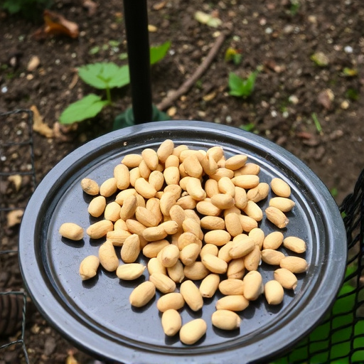 Peanuts scattered on garden feeding tray
