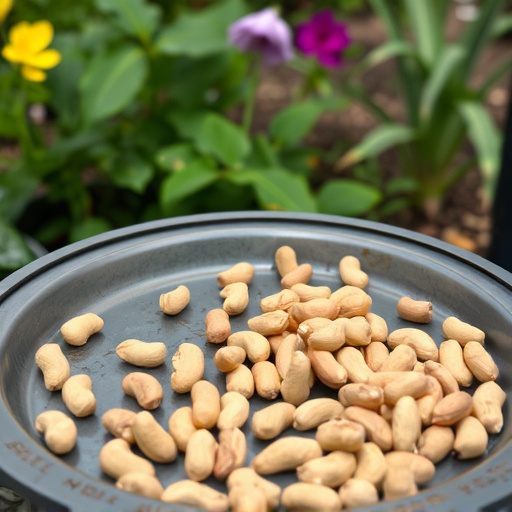 Peanuts scattered on garden feeding tray