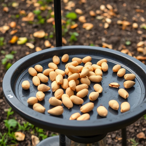 Peanuts scattered on garden feeding tray