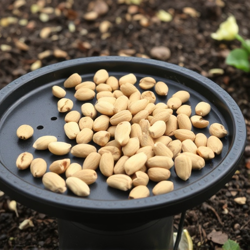 Peanuts scattered on garden feeding tray