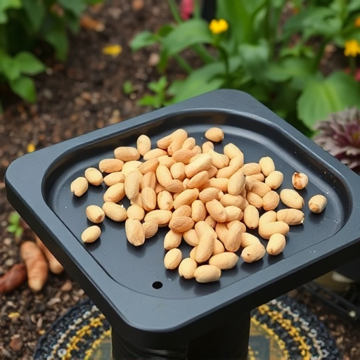 Peanuts scattered on garden feeding tray