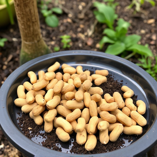 Peanuts scattered on garden feeding tray