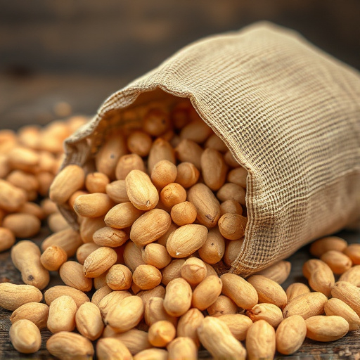 Peanuts spilling from open seed bag