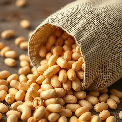 Peanuts spilling from open seed bag