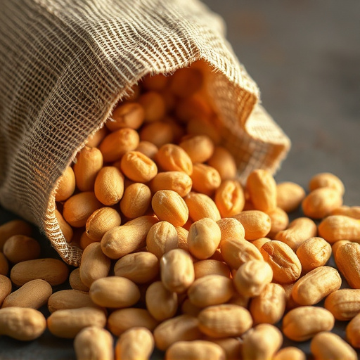 Peanuts spilling from open seed bag