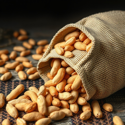 Peanuts spilling from open seed bag