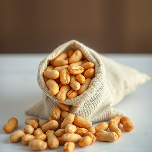 Peanuts spilling from open seed bag