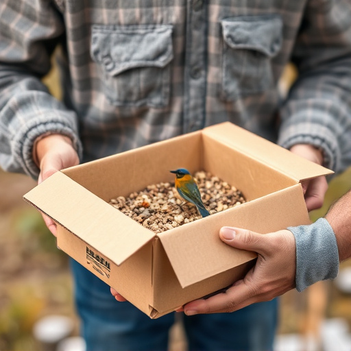 Person unpacking bird seed delivery box