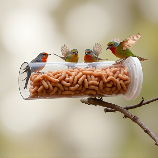 Plastic mealworm tube with bird visitors