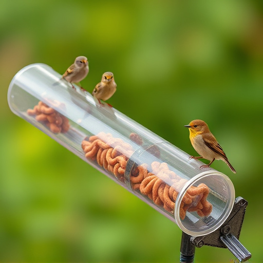 Plastic mealworm tube with bird visitors