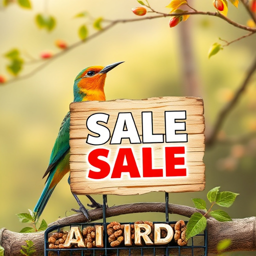 Promotional sale sign on bird food