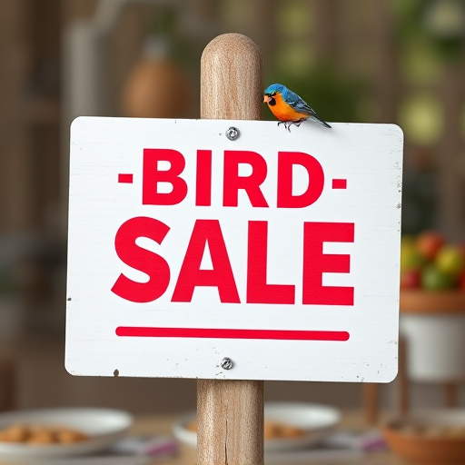 Promotional sale sign on bird food