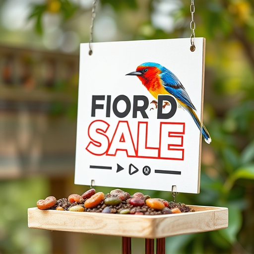 Promotional sale sign on bird food