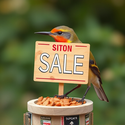 Promotional sale sign on bird food
