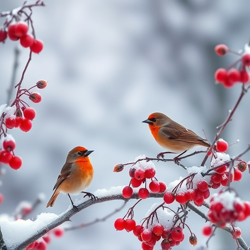 Redwings feeding on berries in snow
