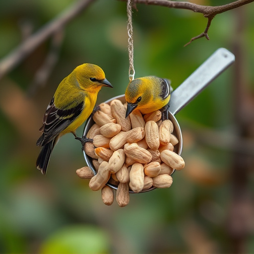 Refill scoop of peanuts for birds