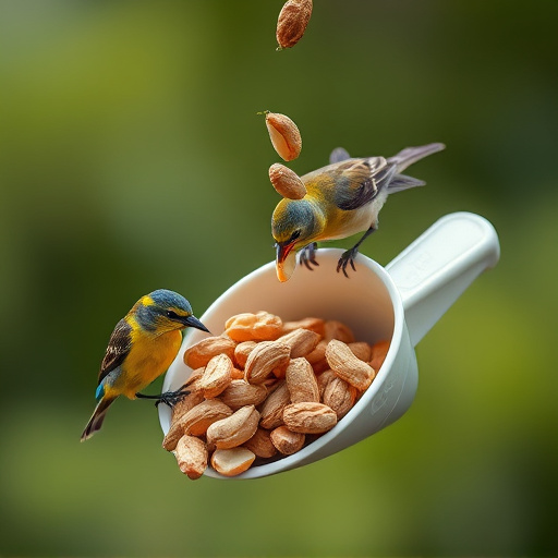 Refill scoop of peanuts for birds