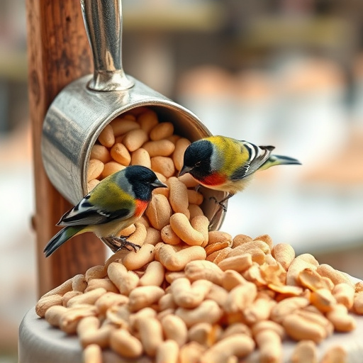Refill scoop of peanuts for birds