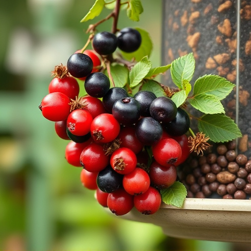 Ripe berries on garden bird feeder