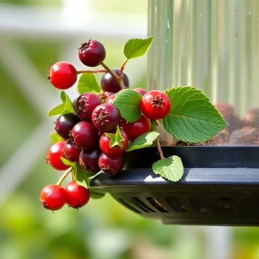 Ripe berries on garden bird feeder