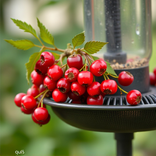 Ripe berries on garden bird feeder