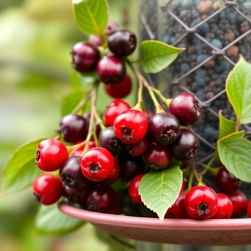 Ripe berries on garden bird feeder