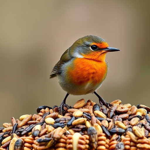 Robin enjoying insect-rich seed mix